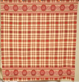 Vintage Red Ombre Blanket, Greek Key Border