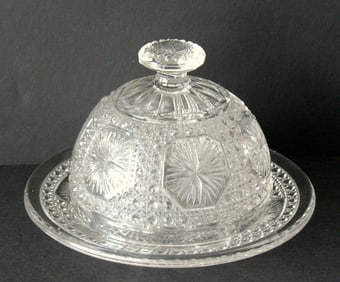 Antique pressed glass domed lid butter dish.