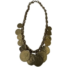 Vintage Franklin Mint Heavy Chain Caribbean Coin Necklace 24K Gold Plated