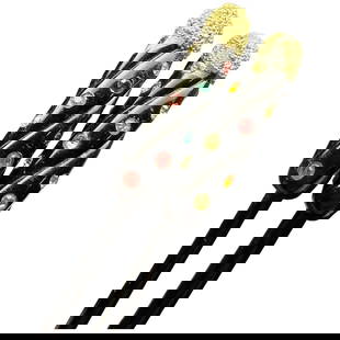 Vintage black bakelite with multicolor rhinestones Hair Sticks: Great Pair of hair sticks....black bakelite with multicolor rhinestones . Measures approx. 7 in. long. Excellent condition. Shipping: Domestic: Flat-rate of $8.00 to anywhere within the contiguous U.S