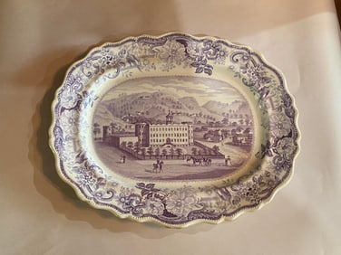 Historical Staffordshire Allegeny Penitentiary Pittsburgh Platter Mulberry