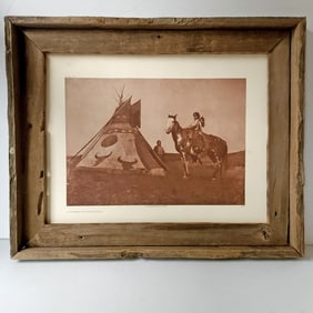 Edward S Curtis "A Painted Tipi - Assiniboin" Print in Rustic Frame