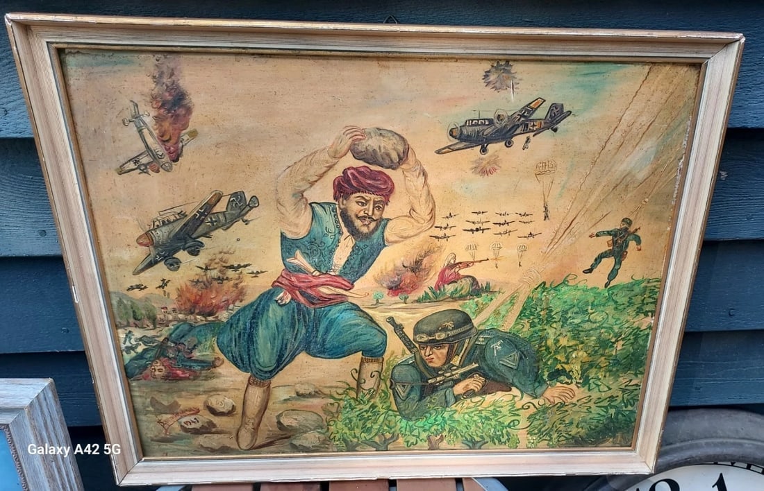 Oil Painting 1947 Battle Of Crete German WWII (1 of 3)