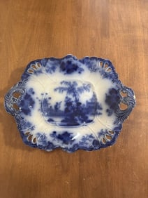 Rare Antique Scinde Flow Blue Reticulated Tray