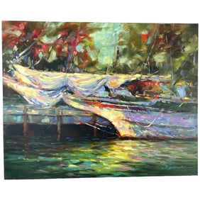 Coastal ART 24x30 Original" oil Painting by Martin Figlinski _Boat