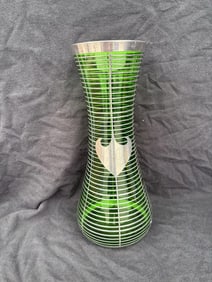 Green Sterling Overlay Art Glass Vase