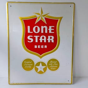Lone Star Beer Sign - White Sign with Red & Gold Lettering 16" X 20"