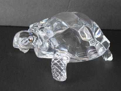 Vintage crystal glass turtle paper weight or figurine.: Title: Vintage crystal glass turtle paper weight or figurine. Date/Period: 1950's Dimension: 7&#8221; long Additional Information: Nice vintage crystal glass turtle paper weight or figurine in great o
