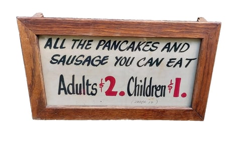 Hand Painted ALL YOU CAN EAT PANCAKE Sign 1930 Methodists Folk Art