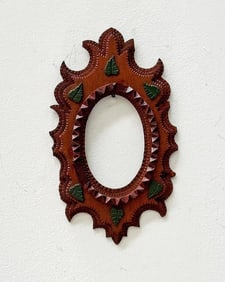Tramp Art Frame w Painted Leaves Fluid Design
