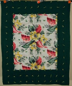 40's Crib Quilt w/ Bark Cloth Fabric