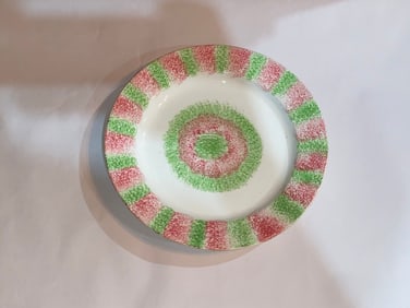 Staffordshire Spatterware Dinner Plate Green And Red Bullseye