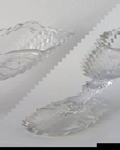 Antique miniature clear glass compote.: Title: Antique miniature clear glass compote. Date/Period: 1930's Dimension: 5&#8221; high x 4 3/4&#8221; diameter Additional Information: Nice antique miniature glass compote in great all original co