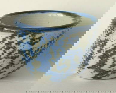 Antique blue & white sponge ware custard cup.: Title: Antique blue & white sponge ware custard cup. Date/Period: 1800's Dimension: 4 1/4&#8221; x 2 3/4&#8221; high Additional Information: Nice antique blue & white spongeware custard cup in great o