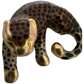 14K Gold Spotted Panther Leopard Cheetah Enamel Slide Pendant Statement