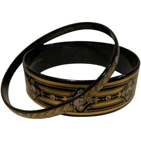 c1980's Michaela Frey 24kt Gold Plated Enameled Bangle Bracelets, Art Nouveau Revival Design