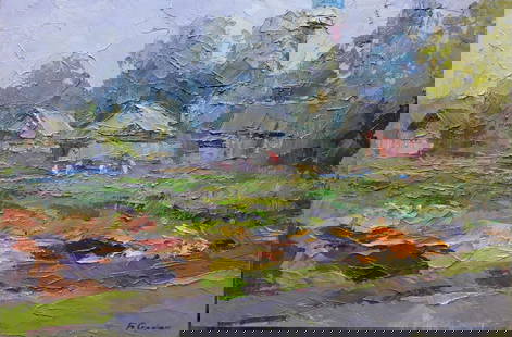 Oil painting On the outskirts of Dykanka Serdyuk Boris Petrovich: &#8470;SERB 406 *** ABOUT THIS PAINTING *** * TITLE: "On the outskirts of Dykanka" * ARTISTS: Serdyuk Boris Petrovich * SIZE: 40x60 cm/'15.74x23.62 inches' * MEDIUM: oil, canvas * HAND PAINTED: Origin