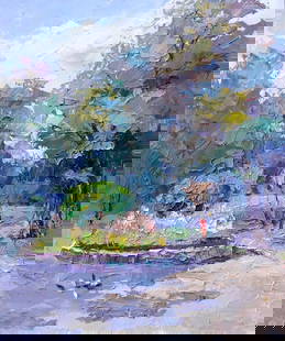 Oil painting Flowerbed fountain Serdyuk Boris Petrovich: &#8470;SERB 842 *** ABOUT THIS PAINTING *** * TITLE: "Flowerbed fountain" * ARTISTS: Serdyuk Boris Petrovich * SIZE: 50x42 cm/'19.68x16.53 inches' * MEDIUM: oil, canvas * HAND PAINTED: Original painti