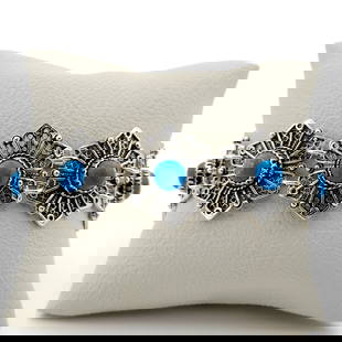925 Silver Ladies Bracelet Ornated With Turquoise,Filigree: Title: 925 Silver Ladies Bracelet Ornated With Turquoise,Filigree Description: 925 Silver Ladies Bracelet Ornated With Turquoise Handmade Anatolian Filigree Art -Condition:New Weight:29.9g -Adjustable