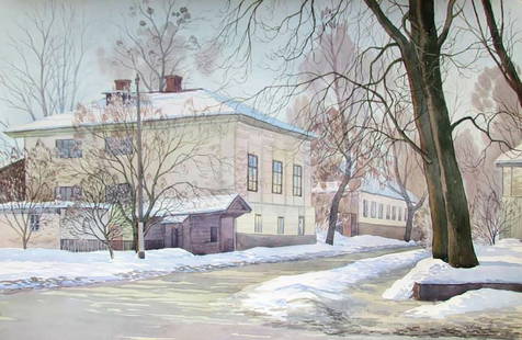 Watercolor painting Pushkinskaya street Street Kalebets Valery: Sav 132 *** ABOUT THIS PAINTING *** * TITLE: "Pushkinskaya street" * ARTISTS: Kalebets Valery * SIZE: 40x60 cm/'15.74x23.62 inches' * MEDIUM: watercolor, paper * HAND PAINTED: Original painting from o