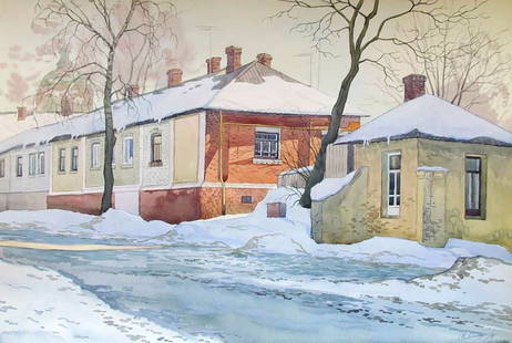 Watercolor painting Pushkinskaya street Street Kalebets Valery: Sav 134 *** ABOUT THIS PAINTING *** * TITLE: "Pushkinskaya street" * ARTISTS: Kalebets Valery * SIZE: 40x60 cm/'15.74x23.62 inches' * MEDIUM: watercolor, paper * HAND PAINTED: Original painting from o