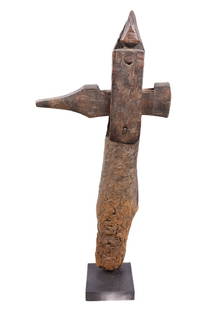 Door lock post – Wood – Bambara – Mali: A wooden doorlock post from the Bambara tribe of Mali. Wooden door locks (ta koguru) were used on the doors of dwellings, cookhouses, sanctuaries, and on granary shutters. Each lock is given a name in