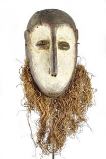 Large LEGA Wood idimu Mask Bwami Cult Congo Zaire DRC African Tribal Art 1552: CONGO DRC LARGE LEGA BWAMI IDIMU MASK The typical heart-shaped face is covered with kaolin Idimu masks are significantly larger than Lukwakongo masks, but stylistically very close These are collective