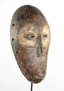 Superb LEGA Bwami Cult wood Mask Congo DRC African Tribal Art Africain 0892: CONGO RDC BEAUTIFUL LEGA Mask Beautiful large Bwami mask with a very pure shade The almond-shaped eyes are surrounded by small circles-shaped holes and highlighted by kaolin This type of mask was used