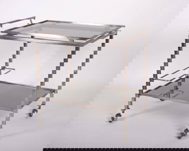 Guy Lefevre Rolling Bar Cart French mid century Maison Jansen: Guy Lef&#232;vre is a French designer who has worked on the contrasts between materials, playing with shiny and matt. Its furniture is geometric and very elegant in its line. One of the characteristic