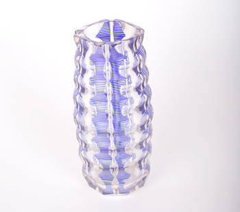Val Saint Lambert crystal vase cut to clear: Val Saint Lambert most enduring popularity and most recognisable product are its distinctive cut-crystal vases which updated the 19c style, using a tradition of cutting into cased glass, but applying