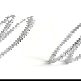 Pave Diamond Inside-Out Hoop Earrings 14K White Gold, 1 Inch, .75 CTW: Pave Diamond Inside-Out Hoop Earrings 14K White Gold, 1 Inch, .75 CTW These are beautiful earrings! Please let us know if you have any questions. Diamonds: 44 round brilliant cuts, .75 ctw, H, SI2 Met