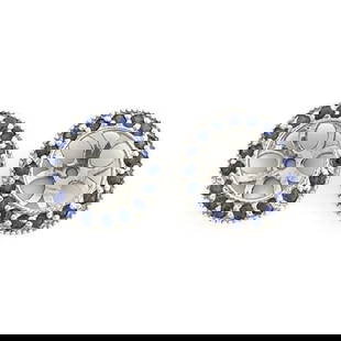 Round Sapphire Halo Earring Jackets Enhancers 14K White Gold for 1.50 CTW Stud: Round Sapphire Halo Earring Jackets Enhancers 14K White Gold for 1.50 CTW Stud These are beautiful earring jackets to enhance your diamond or gemstone studs! Please let us know if you have any questio