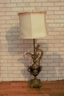 Antique French Art Nouveau Figural Ornate Cobalt Blue Table Lamp: Vintage from the 19th century Materials: Ceramic, metal Antique Art Nouveau French Bronze Figural Ornate Cobalt Blue Porcelain Urn as Table Lamp with Shade In perfect working order! This gorgeous 1800