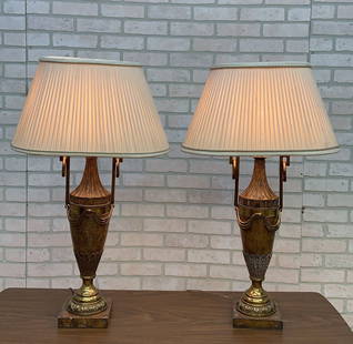 Maitland Smith Neoclassical French Bronze Urn Table Lamps - Pair: Vintage from before 2000 Materials: Metal Width: 17 inches Height: 40 inches Depth: 6.5 inches Vintage Maitland Smith French Neoclassical Bronze Urn Table Lamps - Pair Stunning Pair of Vintage French