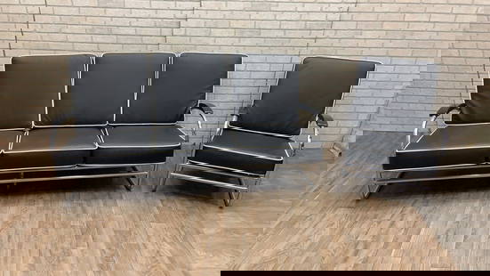 Art Deco Chrome Tubular Sofa & Lounge Chair Set in Black Leather- Set of 2: Vintage from the 1930s Read the full description Materials: Chrome, leather, metal, Italian leather, black leather Width: 67.5 inches Height: 34 inches Depth: 36 inches Art Deco Chrome Tubular Sofa &