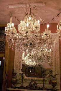Antique Hollywood Regency Italian Crystal Two Tier Chandelier: Vintage from before 2000 Antique Hollywood Regency Italian Crystal Two Tier 16 Arm Chandelier The Iron Frame is Gold Leafed provides a Rich Base for the Lovely glass & Crystal Elements. Glass bead