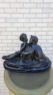 Antique Bronze Putti Sculpture Styled after Albert-Ernest Carrier-Belleuse: Vintage from before 2000 Antique Bronze Putti Sculpture on Marble Base styled after Albert-Ernest Carrier-BelleuseAlbert-Ernest Carrier-Belleuse (1824-1887) created the sculpture known as the, &#8220;