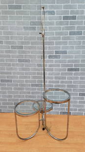 Mid Century Modern Three Tier Table Floor Lamp: Vintage from the 1970s Materials: Glass, metal Width: 25 inches Height: 59 inches Depth: 23 inches Mid Century Modern Three Tier Table Floor Lamp Gorgeous, vintage mid century modern metal lamp with t