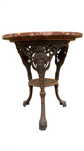 Antique Neoclassical Cast Iron Marble Top English Pub Table: Vintage from before 2000 Antique Neoclassical Cast Iron Marble Top English Pub TableFantastic Early 1900's Neoclassical Ornate Figural Cast Iron Base with Round Italian Marble Top Pub Table. This Engl