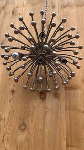 Mid Century Modern 5 Light Flush Mount Chandelier Lamp: Vintage from before 2000 Materials: Metal Vintage Mid Century Modern 5 Light Flush Mount Chandelier Lamp Mid century modern chrome light is inspired by the central part of a flower. Can be used as a c