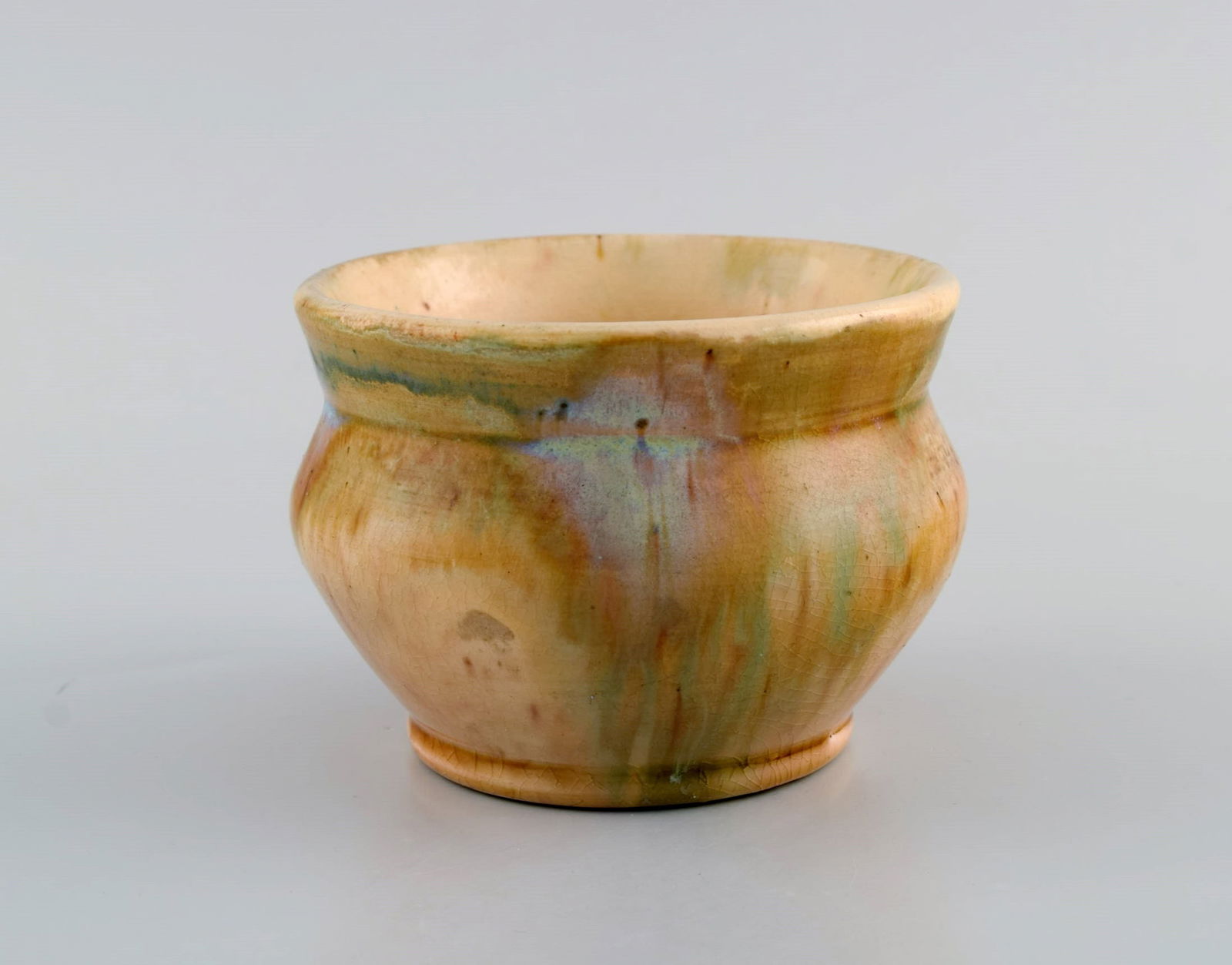European studio ceramicist. Unique vase in glazed ceramics. Beautiful glaze in sand shades. Mid-20th (1 of 5)