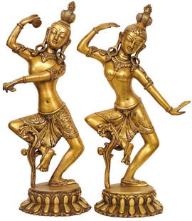 17" Dancing Shiva and Parvati Statue (Pair) in Brass | Handmade | Made in India: Title: 17" Dancing Shiva and Parvati Statue (Pair) in Brass | Handmade | Made in India Description: Additional Information: In the portrayal of the Dancing Shiva and Parvati statue, the divine dance u