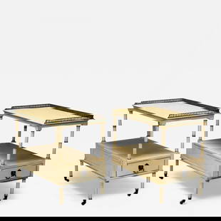 Kittinger, Hollywood Regency Style, Side Tables, Faux Bamboo Painted Wood, Brass: Title: Kittinger, Hollywood Regency Style, Side Tables, Faux Bamboo Painted Wood, Brass Description: Kittinger, Hollywood Regency Style, Side Tables, Faux Bamboo Painted Wood, Brass A pair of two-tier