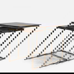 Brook Street Nesting Tables Cote D'Azur Finish Mahogany Polished Steel Legs: Title: "Brook Street" Nesting Tables Cote D'Azur Finish Mahogany Polished Steel Legs Description: Ralph Lauren "Brook Street" nesting tables. Finish is Cote D'Azur with standard features such as Mahog
