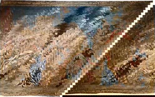 17th Century Flemish Tapestry Daris at Constantinople: Title: 17th Century Flemish Tapestry Daris at Constantinople Description: A palatial 17th century Flemish tapestry depicting Daris at constantinople tapestry. This epic Roman soldier historical scene