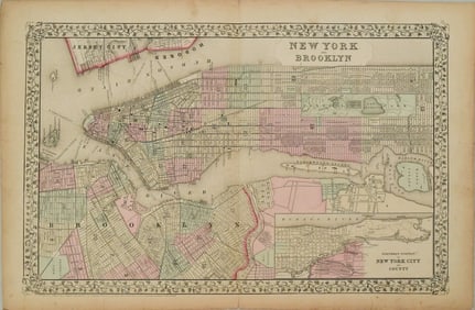 1867 Mitchell Map of New York and Brooklyn -- New York and Brooklyn