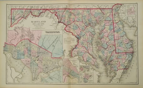 1880 Gray Map of Maryland, Delaware and Washington DC -- Maryland, Delaware and the District of