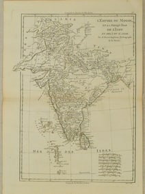 1787 Bonne Map of India, Pakistan, Sri Lanka, Bangladesh, the Maldives -- L'Empire du Mogol, et la