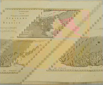 1769 Tirion Map of South American Suriname and Berbice -- Landkaart van de Volkplantingen Suriname