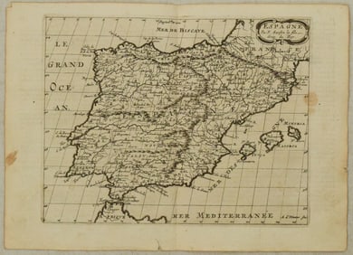 1683 Sanson Map of Iberian Peninsula -- Espagne